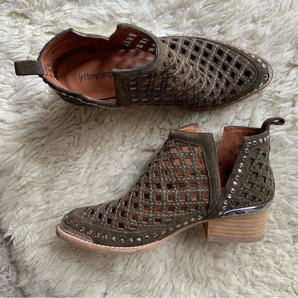 Jeffrey Campbell Tagalong Stud Western Cut Out Ankle Bootie Olive Green Size 6 - Picture 4 of 11